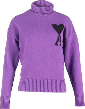Ami Ami de Coeur Roll-Neck Jumper in Purple Merino Wool