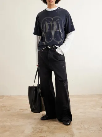 Amiri Straight-Leg Distressed Studded Jeans