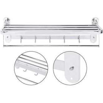 OEM Toallero De Ba&ntilde;o, Estante De Pared De Acero Inoxidable 304, Plegable Con 2 Niveles De Almacenamiento Y 5 Ganchos - Crezuo