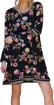 Angie Floral Double Ruffle Sleeve Open Back Dress In Black