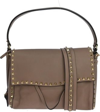 Valentino Garavani Rockstud Top Handle Leather Beige Leather Handbag (Pre-Owned)