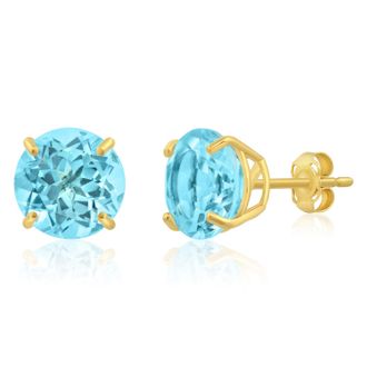 MAX + STONE 14k Yellow Gold 9mm Round Cut Gemstone Stud Earrings