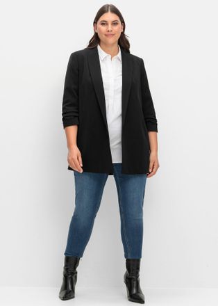 Sheego Longblazer SHEEGO Longblazer, Damen, Gr. 44, schwarz, 100% Polyester, Blazer Longblazer