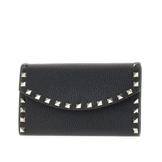 Valentino Garavani Leather Rockstud wallet pouch Woman One Size