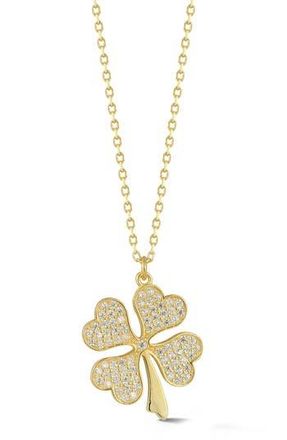 Glaze Jewelry Pav&eacute; Cubic Zirconia Clover Pendant Necklace in Gold at Nordstrom Rack