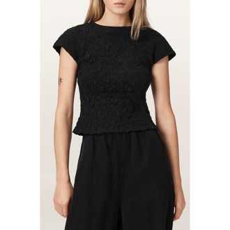 AllSaints Luna Crinkled Cotton Tee in Black at Nordstrom, Size 10