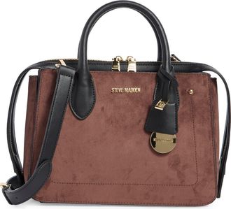 Steve Madden Foster Mixed Media Satchel in Suede Chocolate at Nordstrom Rack