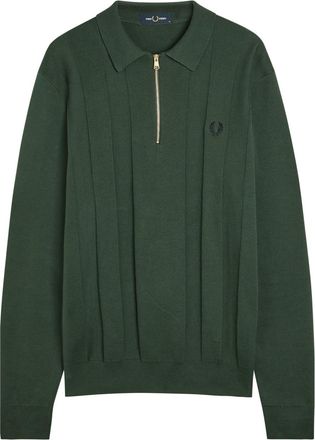 Fred Perry Logo-embroidered Fine-knit Cotton Jumper - Dark Green - Xxl