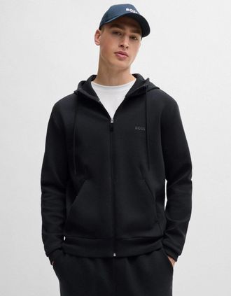 HUGO BOSS Mens BOSS Green Saggy Mens Stretch Cotton Zip-Up Hoodie with Logo Print - Dark Blue 402 - Navy - Size: 42