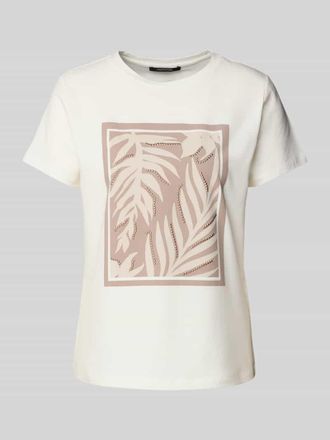 Comma T-Shirt mit Ziersteinbesatz und Motiv-Print in Offwhite, Gr&ouml;&szlig;e 46