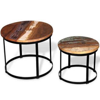 vidaXL Vidaxl - Mesa De Centro Redonda 2 Uds Madera Maciza Reciclada 40cm/50cm