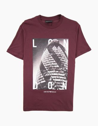 Emporio Armani Mens Armani Jeans City Logo London T-shirt Rosso Sangue 0347 - Red - Size: 36