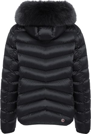 Colmar Womens Puffer Jacket Black Faux-Fur Hood