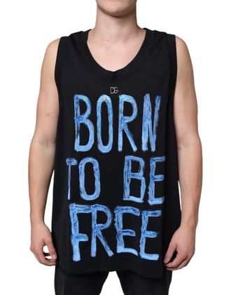 Dolce & Gabbana Mens Black Cotton Born To Be Free Sleeveless T-Shirt Nylon Elastane