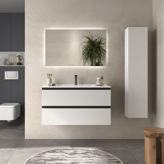 Cygnus Bath Mueble De Ba&ntilde;o Bequia Metal 100cm Blanco Mate Lavabo Porcelana