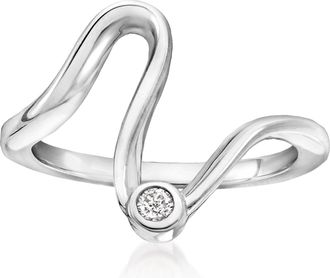 RS Pure by Ross-Simons Bezel-Set Diamond Wave Ring in Sterling Silver