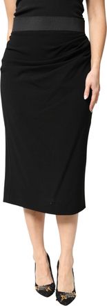 Dolce & Gabbana Black Wool High Waist Pencil Cut Midi Womens Skirt