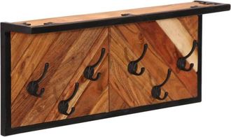 vidaXL Perchero de pared con 6 ganchos madera maciza de mango Vidaxl
