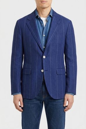 Brunello Cucinelli Blue Linen Tailored Blazer, Brand Size 68 (US Size 58)