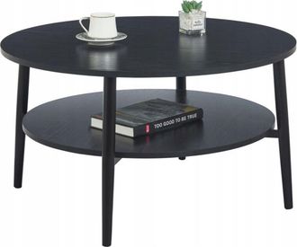 OEM Mesa De Centro Grande Estable Negra Redonda Di&aacute;metro 80cm Con Estante Inferior