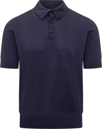 Dolce & Gabbana Dark Blue Solid Shirt Collar Polo