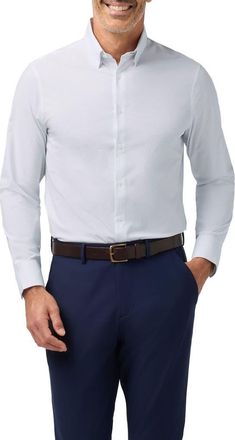 Mizzen+Main Leeward Trim Fit Micro Dot Performance Button-Up Shirt in Navy Micro Dot at Nordstrom, Size Xx-Large