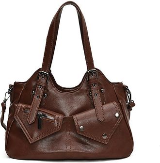 Generic Womens Vintage Shoulder Bag, Commuter Tote Bag with Zipper, PU Crossbody Bag, Adjustable Shoulder Strap, Multi Layer Storage, Suitable for Work (Brown