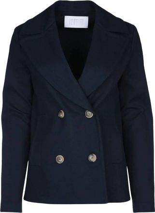 Harris Wharf London Womens Diagonal Loro Piana Fabric Peacoat In Navy Blue