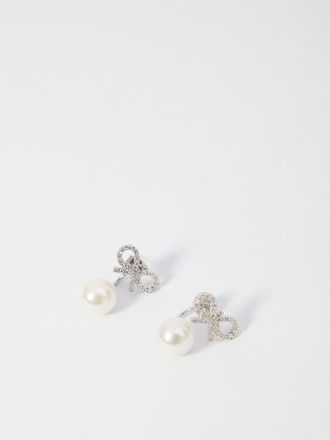 Self Portrait Crystal Bow Pearl Earrings
