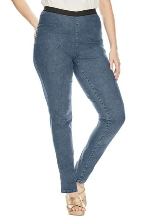 Jessica London Stretch Denim Straight Leg Jegging in Medium Stonewash at Nordstrom, Size 26