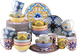 OEM Juego De Vajilla De Porcelana Con Estampado Geom&eacute;trico, 48 Piezas