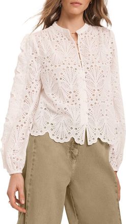 Mint Velvet Cotton Broderie Detail Blouse in Ivory at Nordstrom, Size X-Small