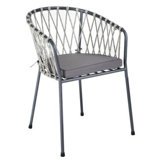 LOLAhome Silla de jard&iacute;n de acero y cuerda t&eacute;cnica con coj&iacute;n