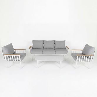 Kactus Republic Conjunto de jard&iacute;n en aluminio y madera de teca color blanco