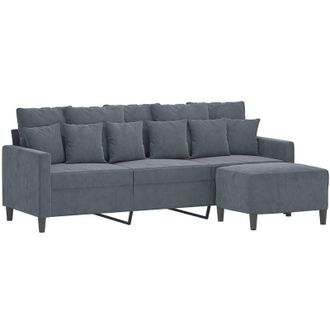 vidaXL Vidaxl - Sof&aacute; De 3 Plazas Con Taburete De Terciopelo Gris Oscuro 180 Cm