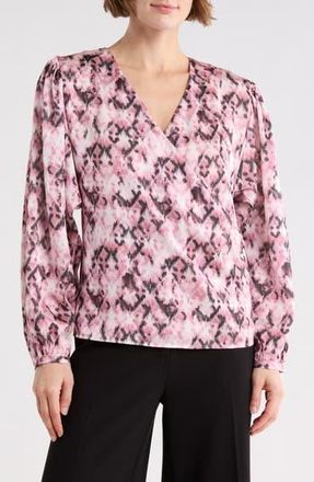 Boss Orange by Hugo Boss Bivie Surplice Long Sleeve Top in Pink Print at Nordstrom Rack, Size Xx-Large