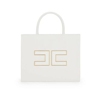 Elisabetta Franchi Shopping Bags, female, White, ONE SIZE, Large Tote Bag with Logo