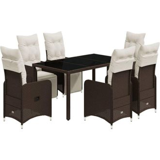 vidaXL Set De Mesa Y Sillas Jard&iacute;n 7 Pzas Con Cojines Rat&aacute;n Pe Marr&oacute;n Vidaxl