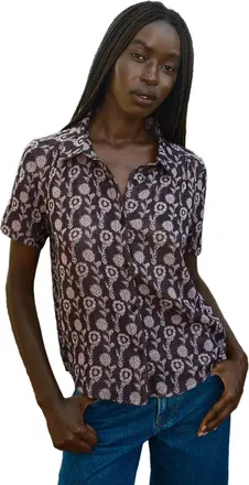 Ace & Jig Winnie Button-up Foldover Collar Blouse in Hydrangea at Nordstrom, Size Xx-Small