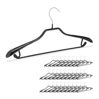 Relaxdays Pack De 30 Perchas Ropa Antideslizantes Para Trajes Con Barra, Metal Y Pvc, Negro, 45 Cm