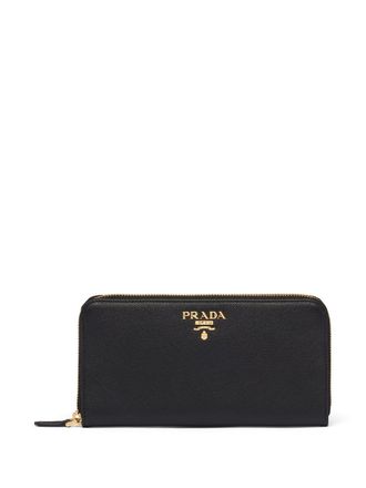 Prada large logo plaque wallet - women - Calf Leather/Leather/Metal - One Size - Black