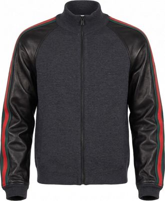 Gucci Wool Zip Jacket With Leather Sleeves