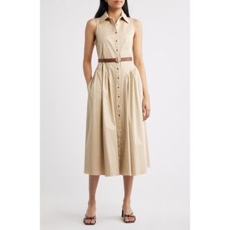 Anne Klein Sleeveless Midi Shirtdress in Safari at Nordstrom, Size 14
