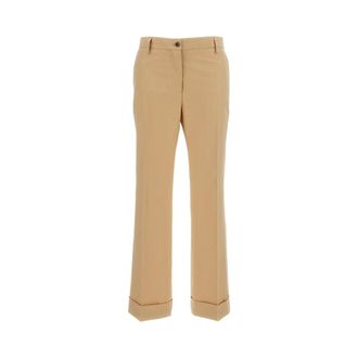 Alberto Biani Wide Trousers, female, Beige, Size: 2XS Wide-Leg Cotton Trousers