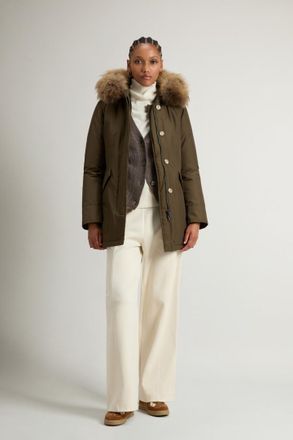 Woolrich dames Arctic Parka van Ramar Cloth-stof met afneembare bontrand Groen Grootte XXL