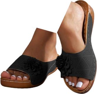 Generic Wedge Flip Flops for Women Orthopedic Flip Flops Women Summer Flower Sandals Slip on Wide Fitting Non-Slip Walking Slippers Casual Open Toe Arch Suppo