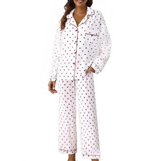 Generic Pyjamas for Women 2 Piece Outfits Womens Fashion Lounge Nightwear Cotton-Like Ladies Pyjamas Sleep & Lounge Women Skin-Friendly Casual Classic Leisure