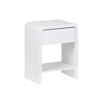 Sweeek Mesita de noche acanalada efecto madera 1 caj&oacute;n, 1 estante, blanco
