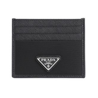 Prada Wallets & Cardholders, male, Black, Size: ONE SIZE Re-Nylon and Saffiano Leather Card Holder