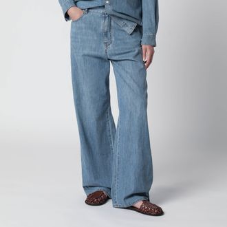Miu Miu Pantaloni bleached in chambray di cotone azzurri